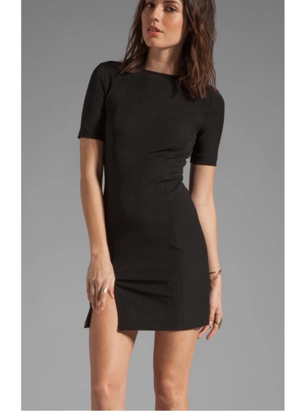Alexander Wang Short Sleeve Mini Sheath Zipper Slit Dress in Black Size 6